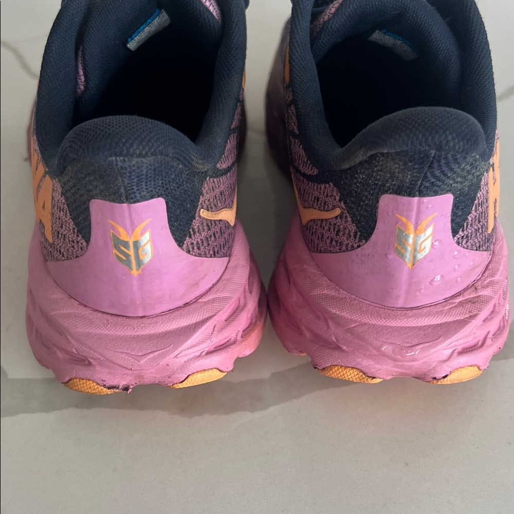Hoka One One Women's Navy Pink Yellow Trail Running Shoes - Picture 7 of 7